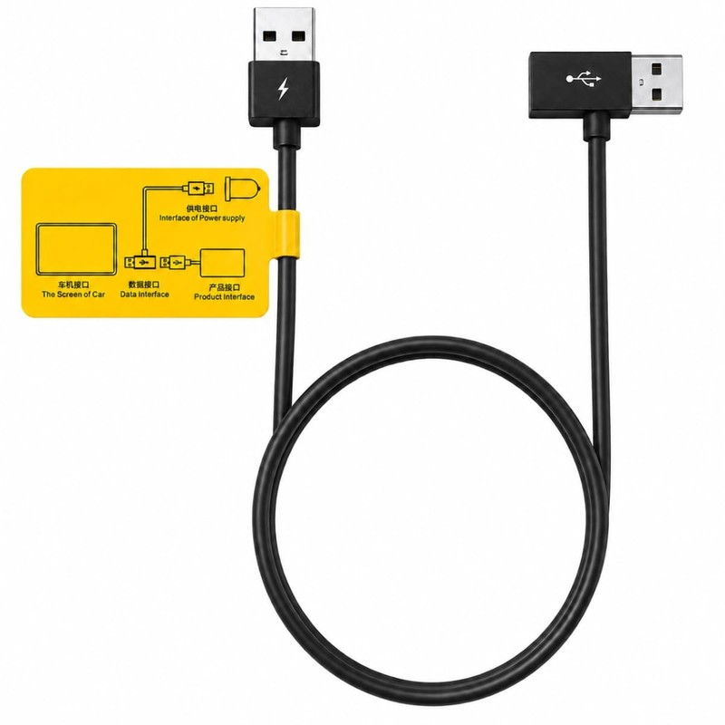 USBA Power Data Y Cable CarPlay Android Auto Adapter Pass Through 80cm Black