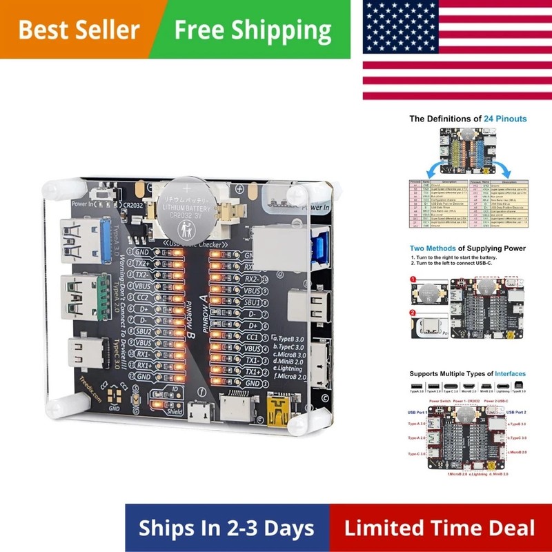 USB Cable Tester Board USB Cable Checker Data Wire with Acrylic Case Charging Te