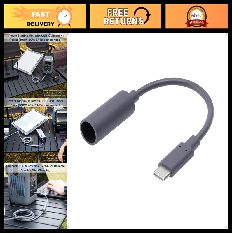Waterproof USB-C Male to DC Female Power Adapter Cable for Starlink Mini, 100W P