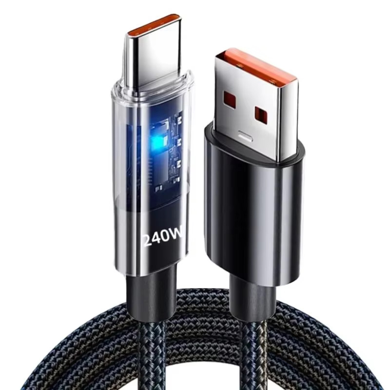 240W Fast Charging Type C Cable LED Braided USB C to C A to C Samsung Huawei