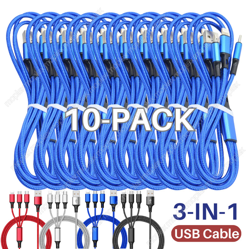 10Pack 3A 3 in 1 USB Fast Charging Cable For iPhone Type C Micro iPad Android LG