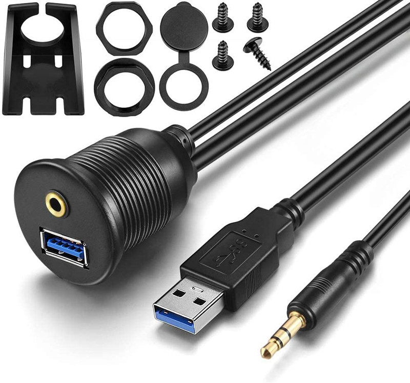 1M 3Ft 3.5Mm & USB 3.0 AUX Extension Mount Flush Cable, Dash & Panel Mount Ca... gallery
