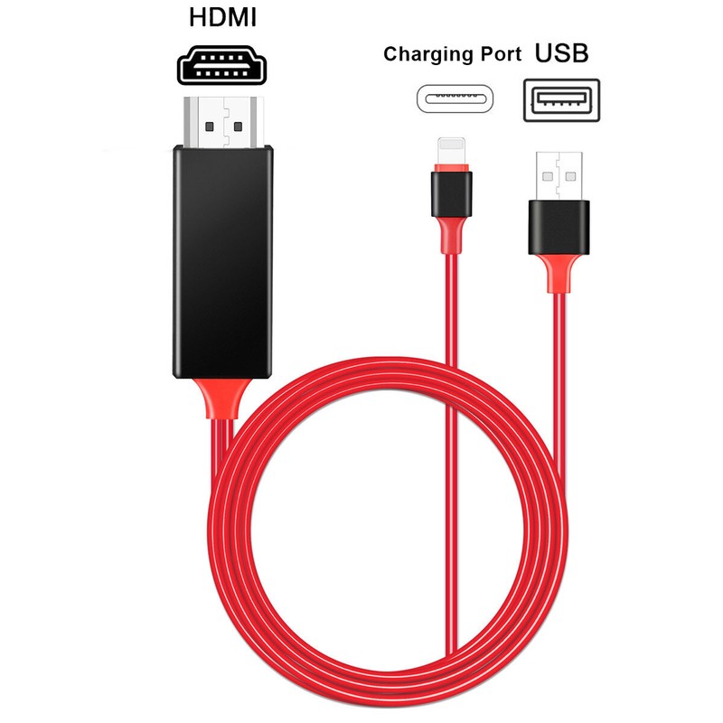 Phone to 1080P 4K TV HDMI Cable Sync Screen Adapter Red For iPhone X XR XS Max