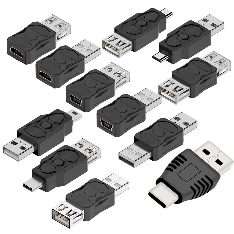 USB 2.0 Adapter Set USB/Type C/Micro/Mini Male to Female Converter Connector ...