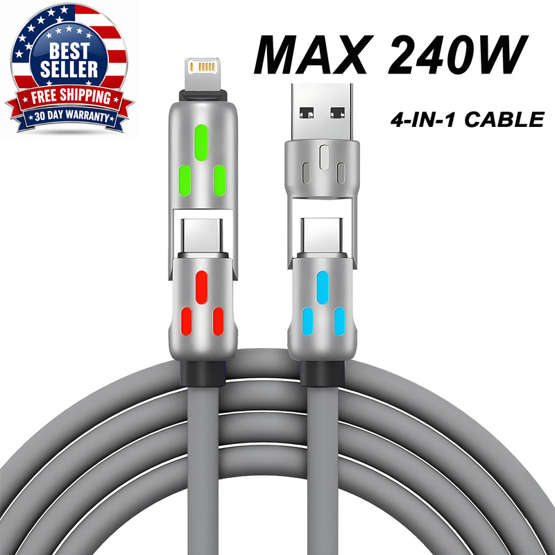4-IN-1 240W USB Type C to USB C Cable PD Fast Charger Wire for Iphone 16 Pro Max