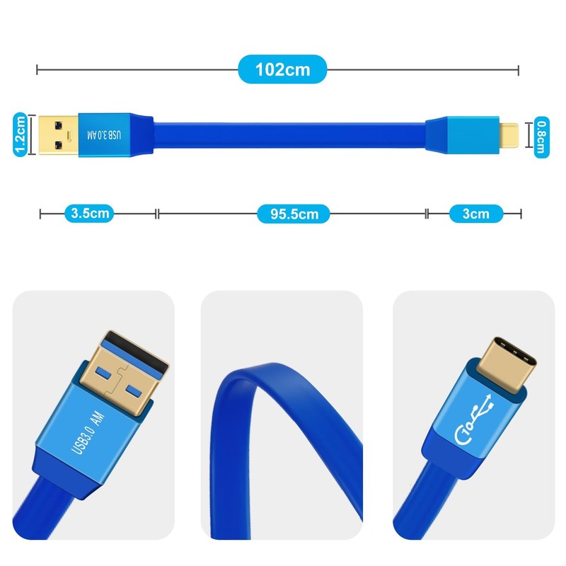 USB to Type C 10Gbps Flat Charger Data Transfer Cable 60W 30V 3A 1m 3ft gallery