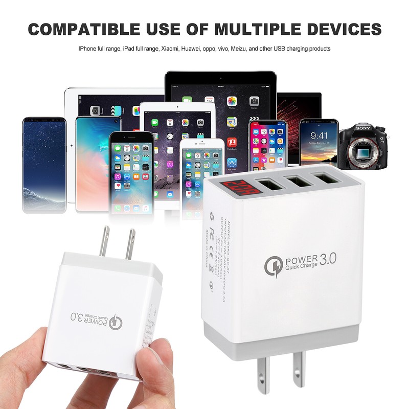 3 Port USB Home Wall Fast Charger for Cell Phone iPhone Samsung Android White gallery
