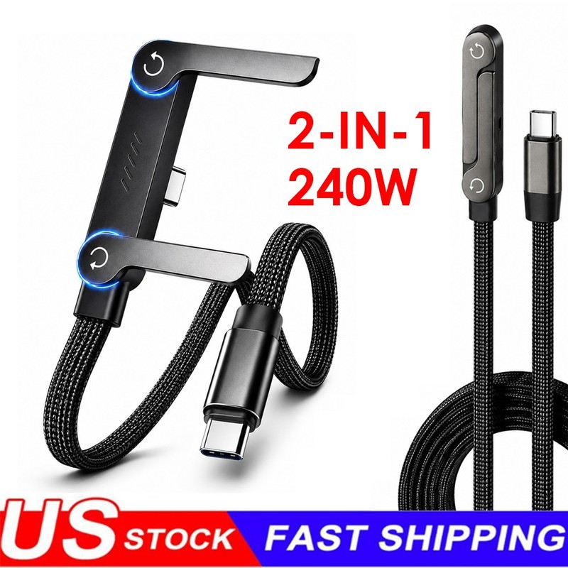 2-in-1 Invisible Holder Charger Cable–240W Fast Charging Cord with Phone Stand
