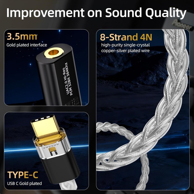 USB C to 3.5mm Hi-Res DAC Adapter - Dual Chip CX31993 for Superior Sound Quality gallery