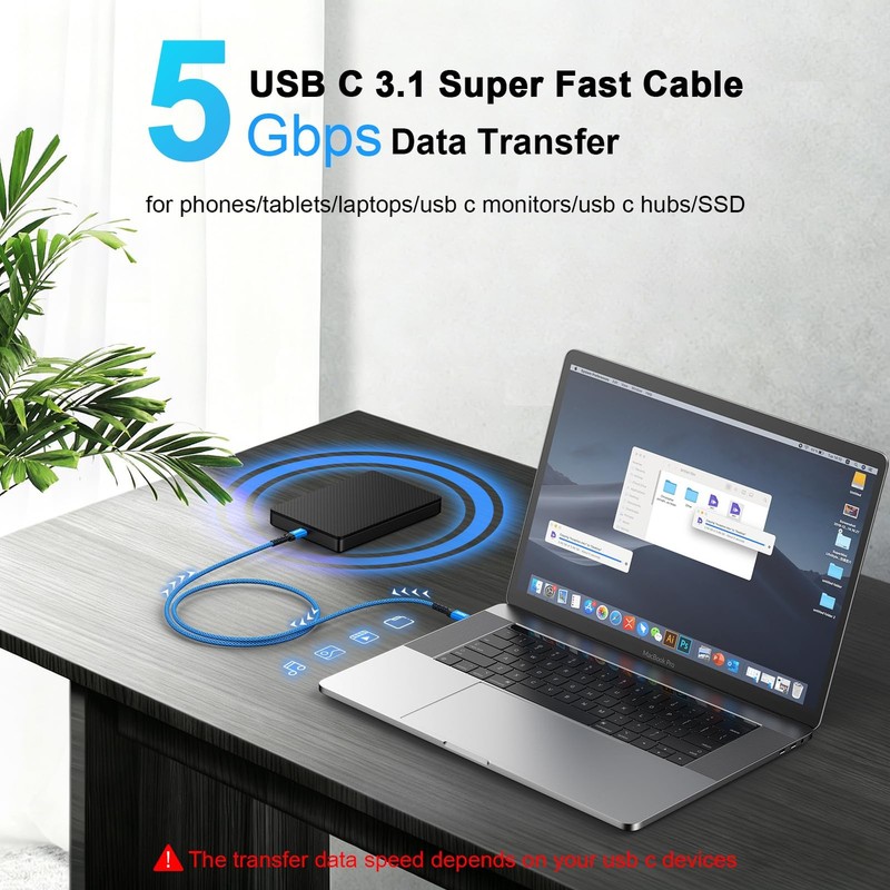 2 Pack 240W USB C to C Cable Fast Charging 6FT Type C Charger Cord Blue Purple gallery