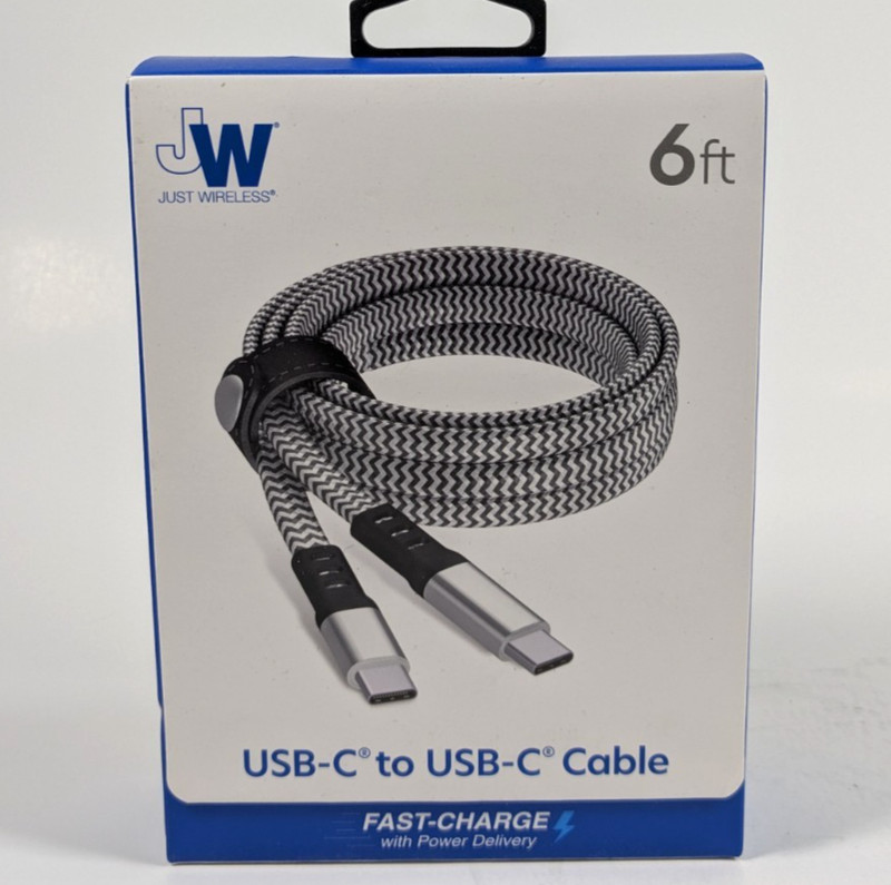 JW Just Wireless USB-C To USB-C Fast Charge Braided Nylon 6 Ft Cable Heavy Duty