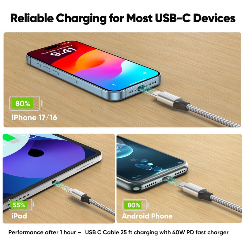 25 ft USB C Cable Extra Long 40W Fast Charging Type C Cord, USBC 2.0 to USB-C... gallery
