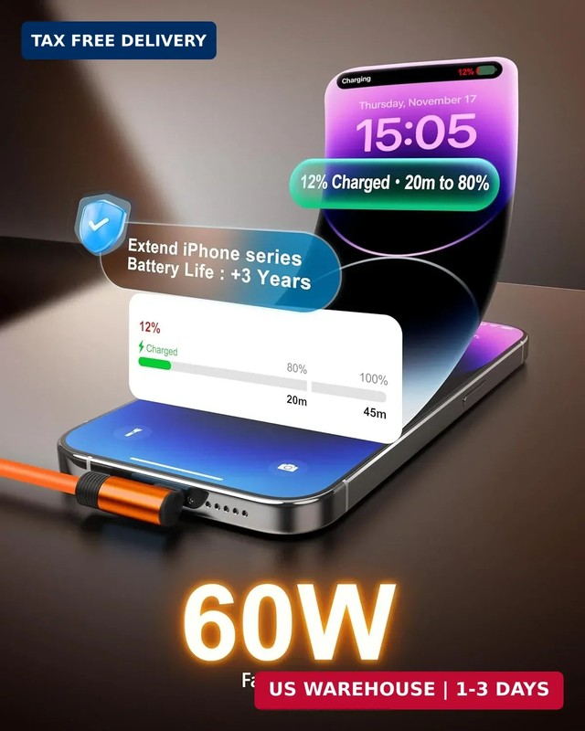 Short USB C Cable 90 Degree 6inch, 1ft, 1.6ft, Silicone 60W Fast Charging Cord T gallery