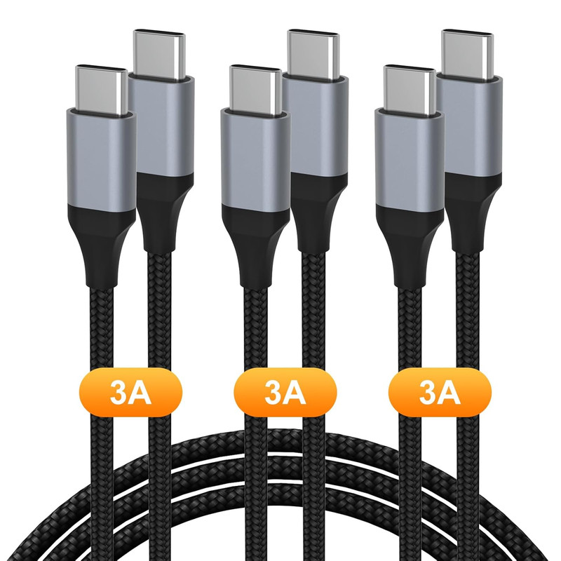 USB-C to USB-C Cable 60W, 3-Pack (3ft/6ft/6ft), Nylon Braided Charging Cable for
