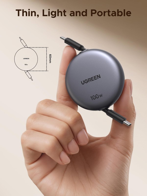 UGREEN 100 W Retractable USB‑C Cable – Fast PD Charge, 4‑Step, Tangle‑Free gallery