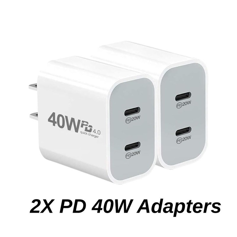 2X PD 40W USB C Fast Charger Block For iPhone 15 16 17 Air/Samsung Type C Cable
