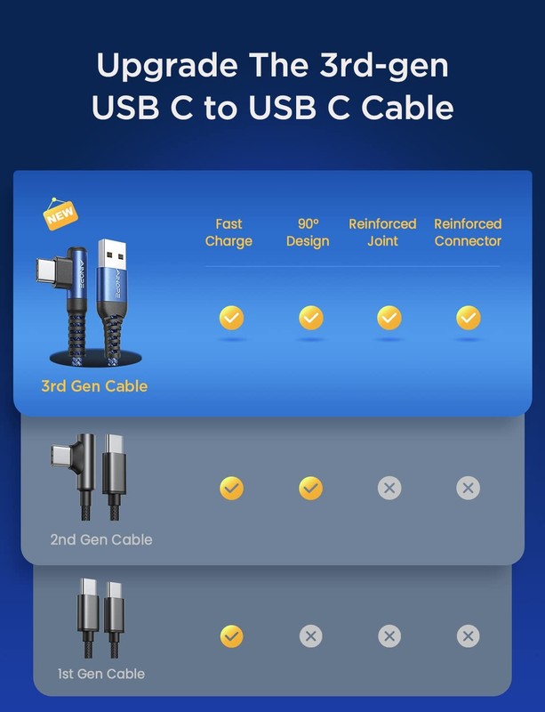 [2 Pack 10FT] USB Cable 3.1A Charger Cable Fast Charging Right Angle Nylon Br... gallery