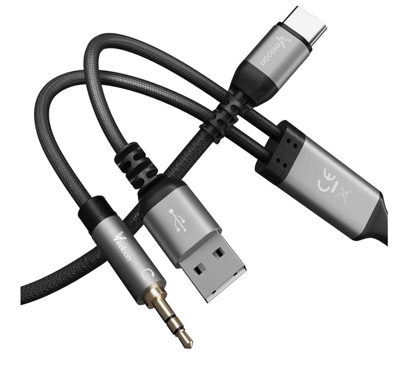 USB C~3.5mm Aux Cable w/Charging 2 in 1 Car Stereo Aux Jack Cable w/PD 15W USB A