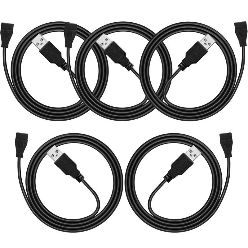 USB Extension Cable 3Ft 5 Pack USB A 2.0 Male To Female Cord 480Mbps Black