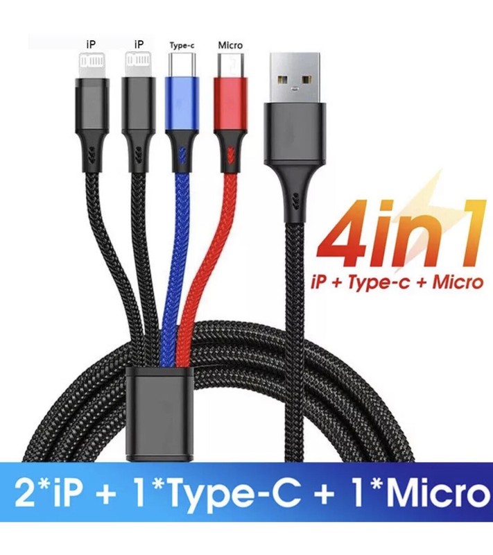 4 in1 Multi USB Charging Cable Fast Charger Cord For iPhone/Samsung/Type C/Micro gallery