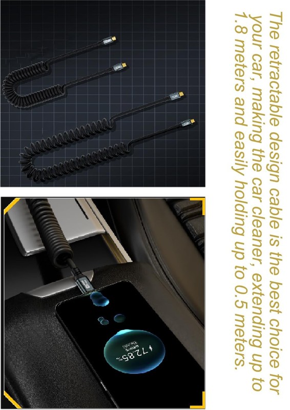 20Gbps USB Type C Coiled Cable, 100W PD QC Cord, Straight Male to 90 Degree U... gallery
