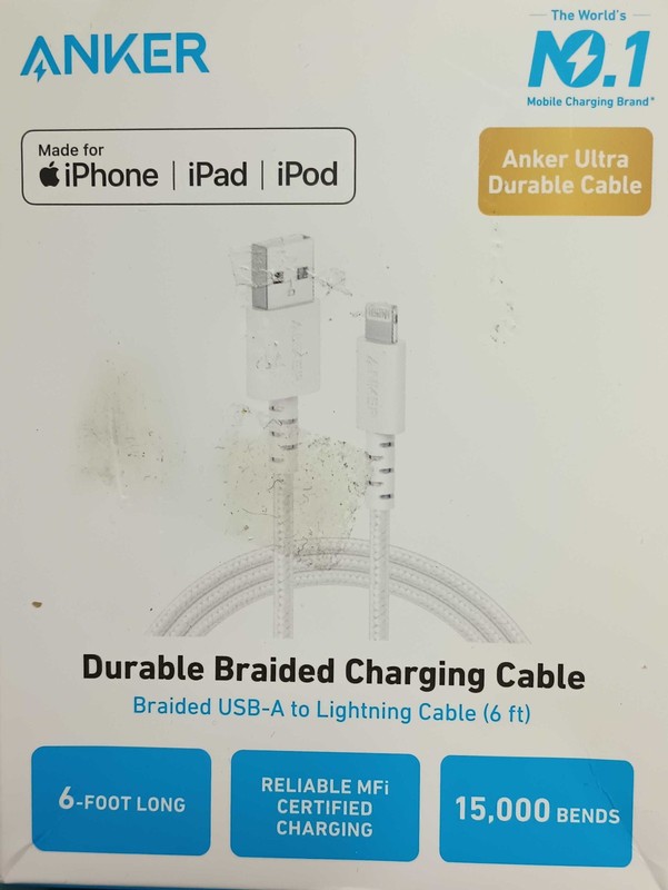 Anker Durable Braided Lightin Charging Cable 6 Ft White Open Box