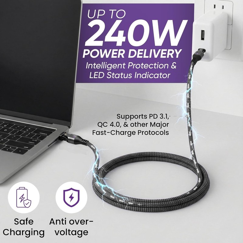 Durable 6ft USB Type C Cable, 240W Power Delivery with 180° Rotation gallery