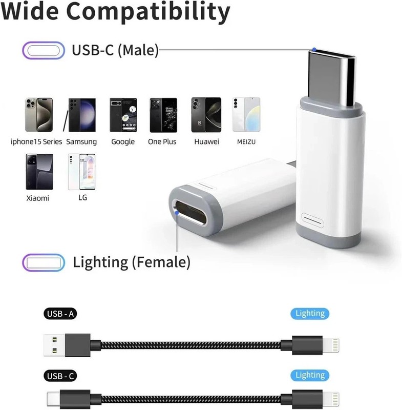 Type C Male To iPhone Port Adapter USB-C To iPhone Charge USB Convertor-4 Pack gallery