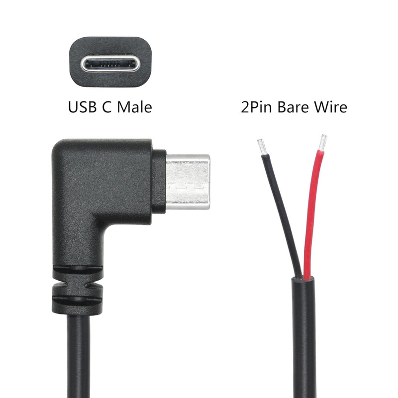 4Pcs 90 Degree USB C to 2 Pin Bare Wire Open End Wire 1M/3FT, Right Angle USB Ty gallery
