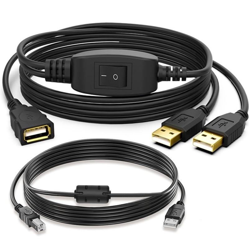 5FT+5FT Printer Cable Splitter for 2 USB Computers/Laptops Using 1 Printer