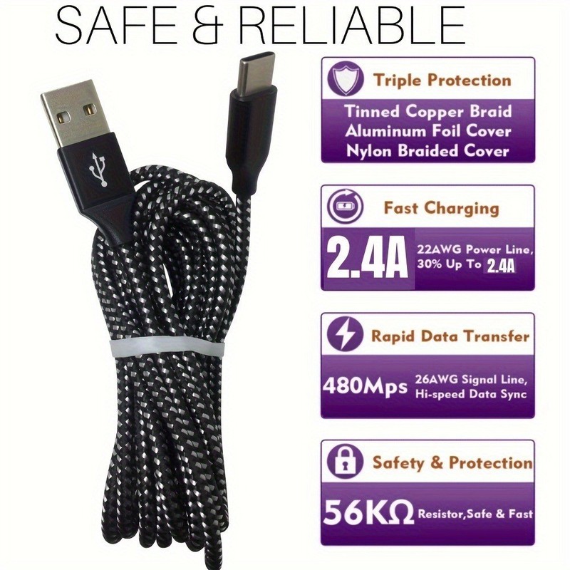 NEW USB-A to Type-C Fast Charging Data SYNC Charger Cable Cord 6/10FT