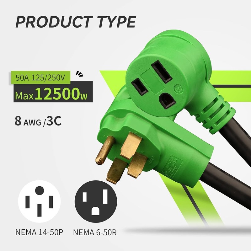 50 Amp Welder Adapter Cord NEMA 14-50P to 6-50R RV Converter 12" gallery