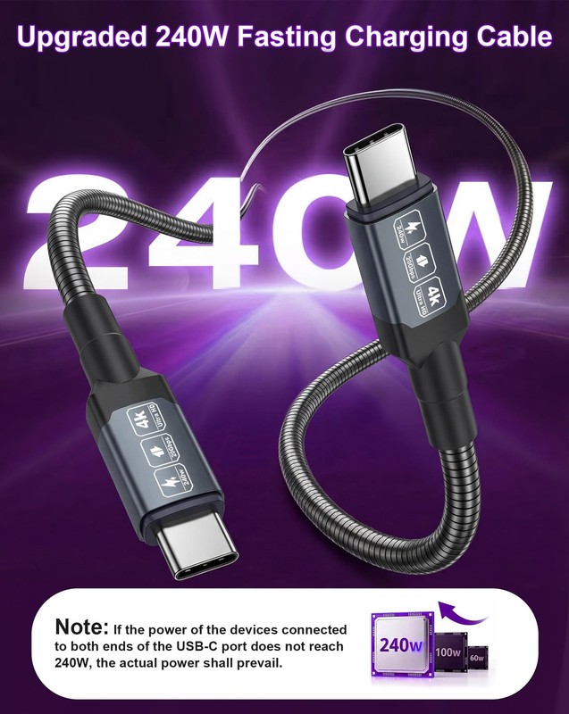 13ft Chew Proof Metal Braided USB-C to USB-C Cable - 240W PD Fast Charging, 2... gallery