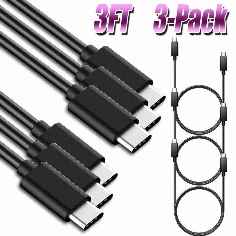3 Pack 3FT USB-C to USB-C Cable Fast Charge Type C Charging Cord Rapid Charger