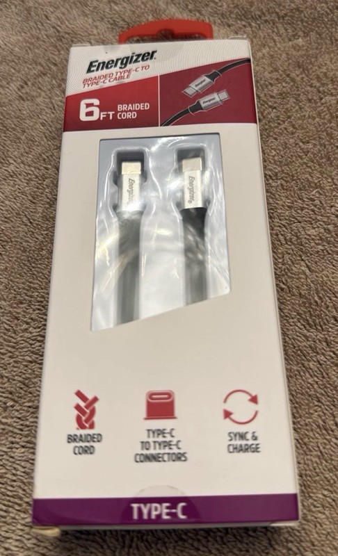 Energizer Braided USB-C Sync & Charge Cable 6ft Black Universal