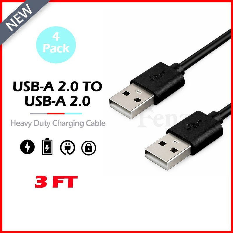 4-Pack USB 2.0 Male to Male Cable Cord for Data Transfer Hard Drive Black 3FT