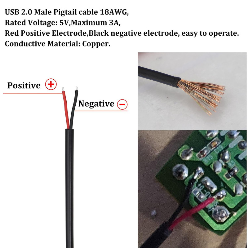 18AWG USB 2.0 Male Plug to 2Pin Bare Cable USB a Male Plug to 2Pin Bare Wire gallery