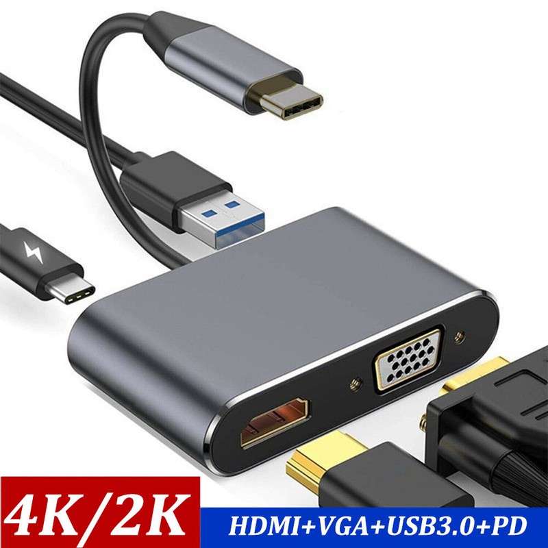 4-in-1 Type C to HDMI & VGA & USB C Adapter - Dual Monitor Mini Converter Cable gallery