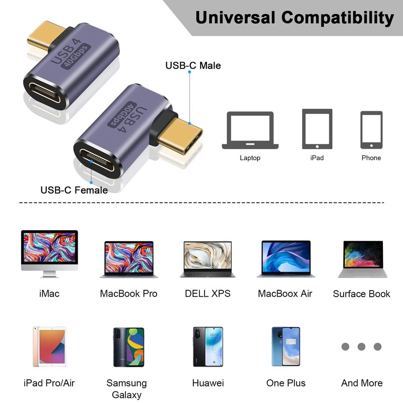 USB 4 Right Angle Type C 40Gbps Extender 8K 100W Laptop Tablet Charging Adapter gallery
