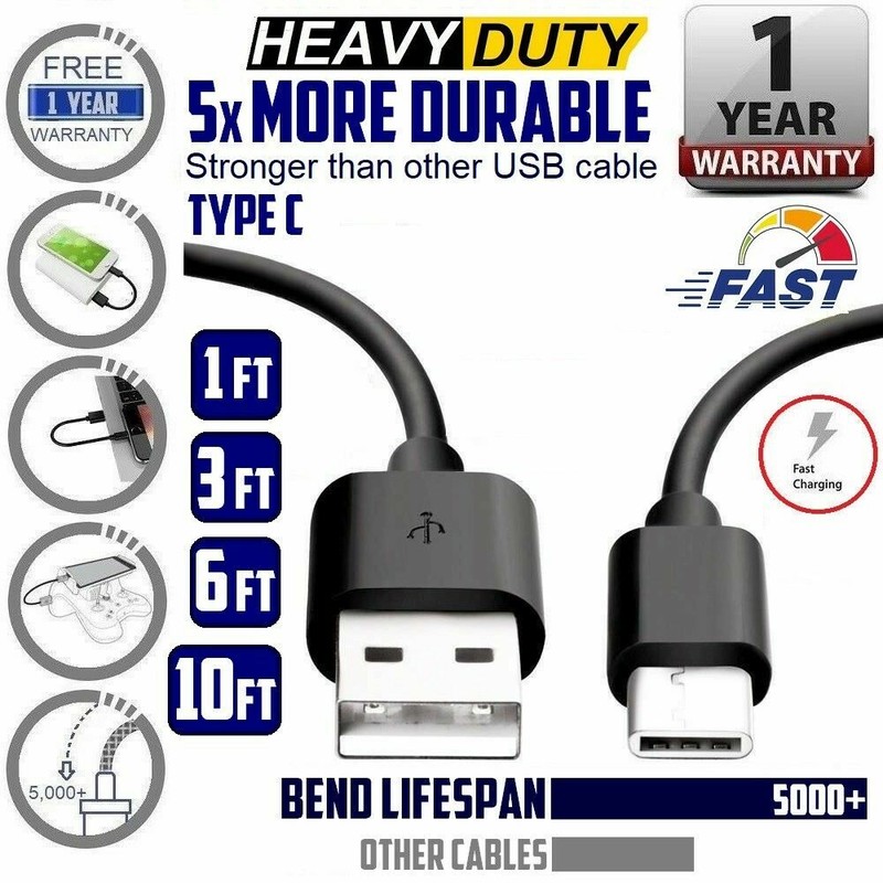 Heavy Duty Charging Phone Type C Micro USB Cable For Android LG Samsung Charger
