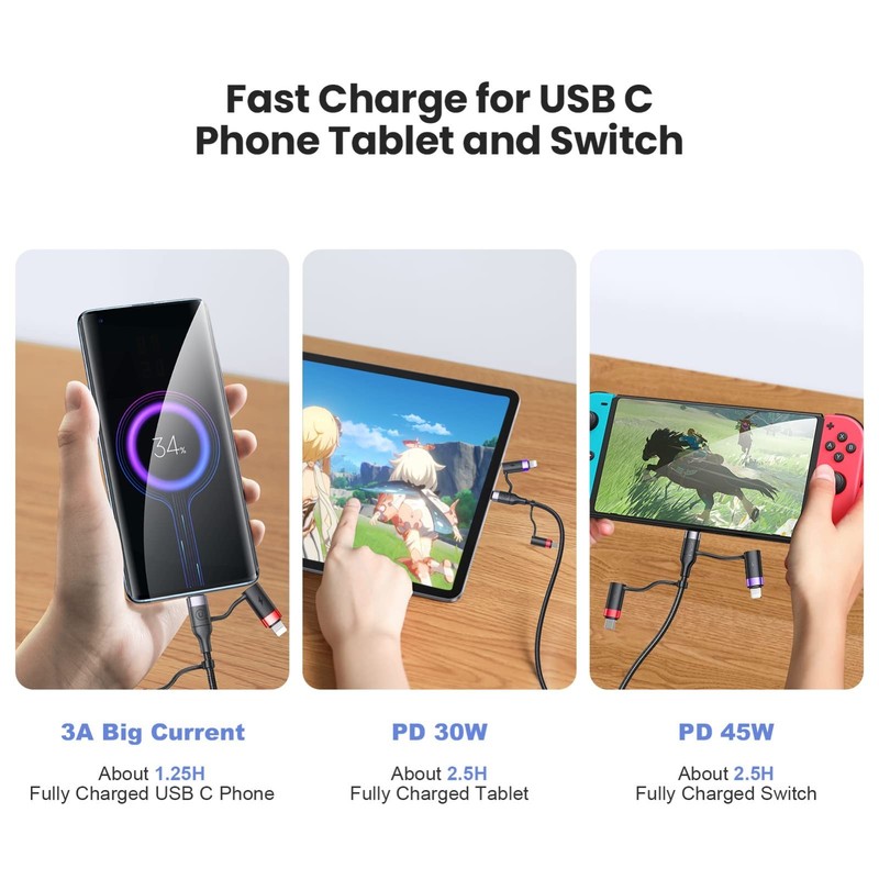 60W USB C Multi Fast Charging Cable, 5-in-1 Nylon Braided, 3A Fast Sync Adapter gallery