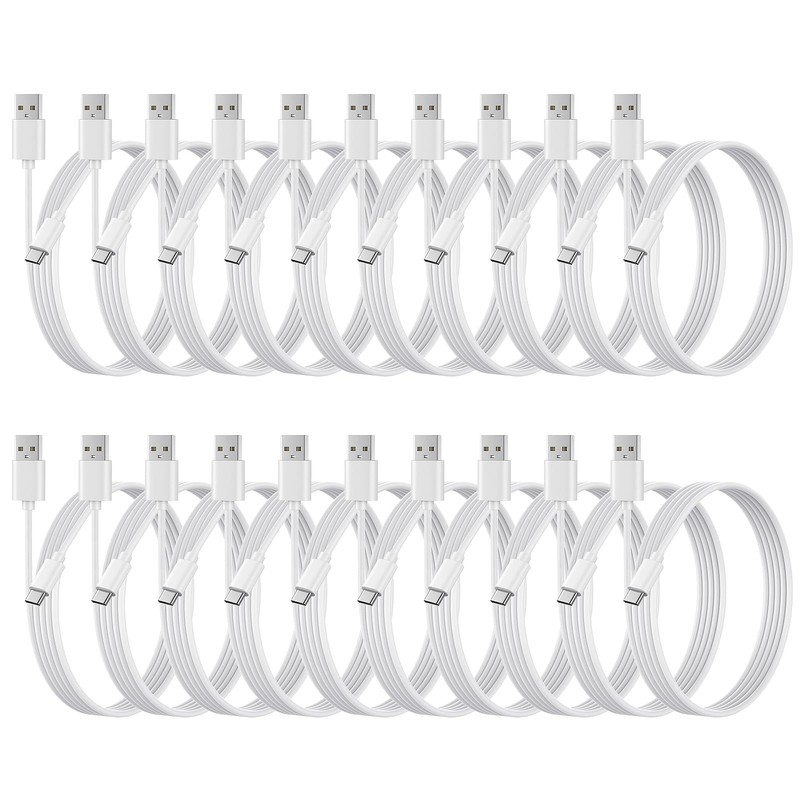 20 Pack Bulk USB C Charger Cable TypeC Charging Cords 3.3 FT White 2.0