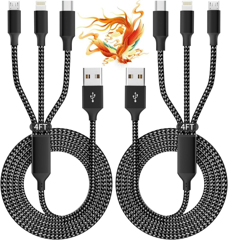 Lightweight 2-Pack 4FT Braided USB Charging Cable: Tangle-Free 3 in 1 Solution gallery