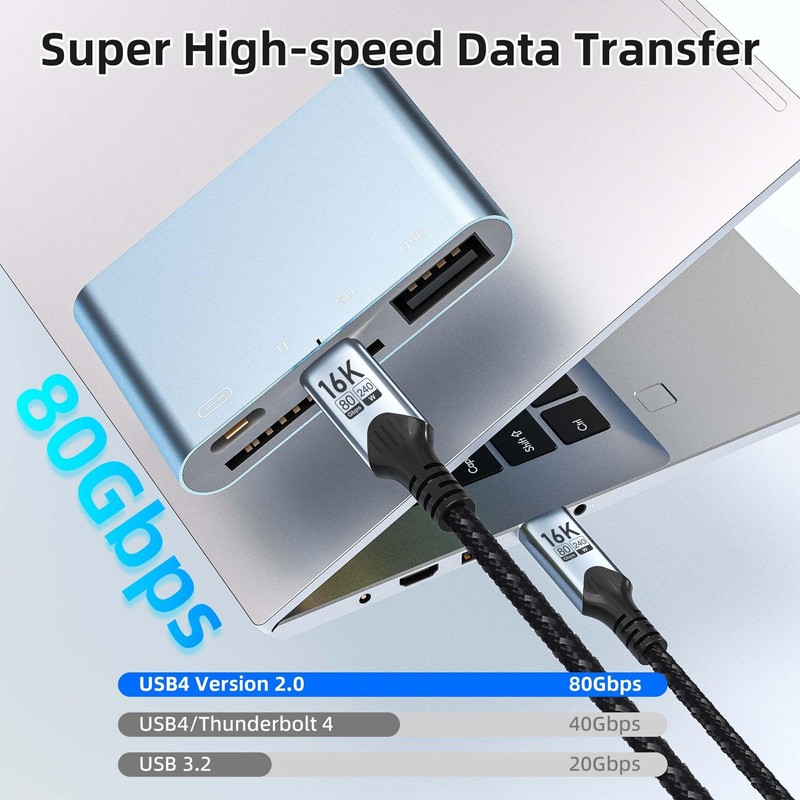 6 FT 2M Long USB C To USB C Thunderbolt 5 Cable 80Gbps 16K/8K/4K 240W PD gallery