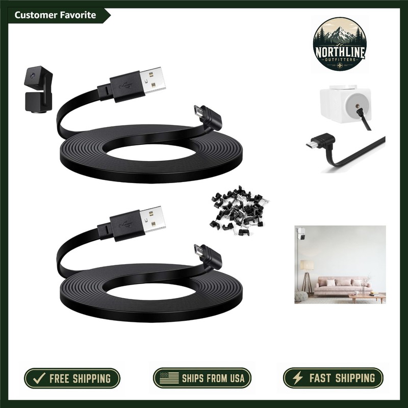 Black 10ft Micro USB Power Cord for WYZE Cam Pan v3 – L-Shaped Connector