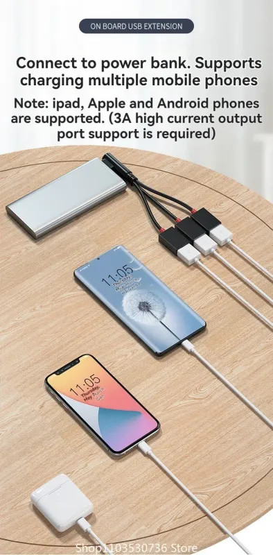 1 in 3 Out USB Hub Car Splitter Cable Multifunction Charging Adapter for Smartph gallery