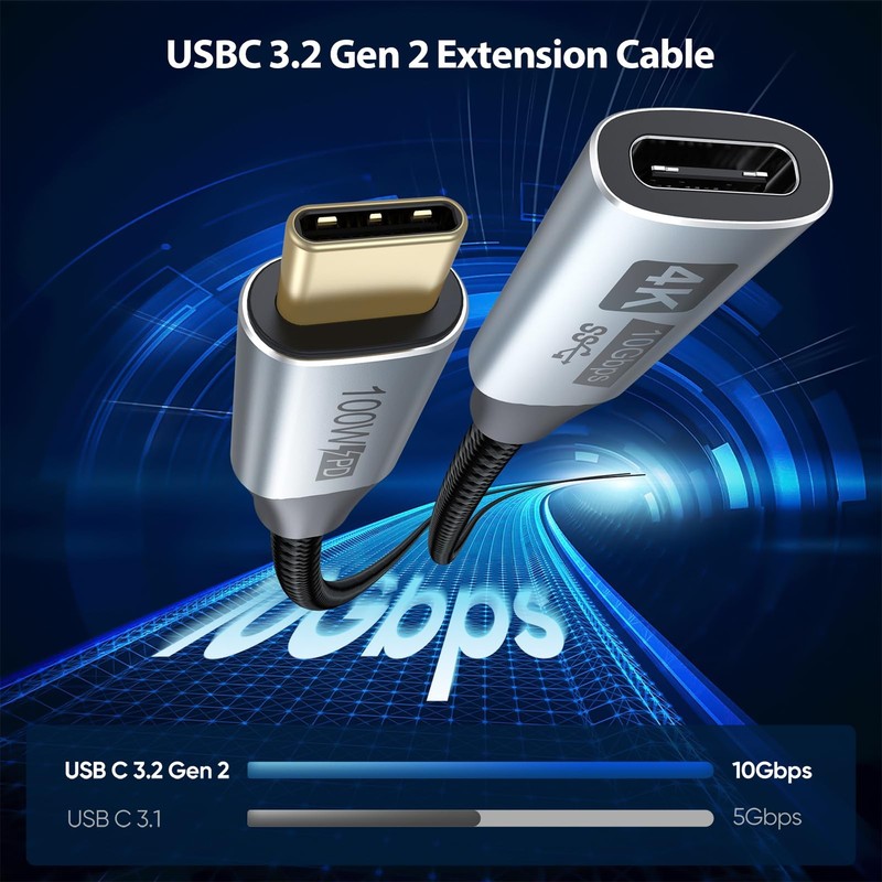 Grey 5 PCS 6FT USB C 3.2 Extender Male To Female Cable 10Gbps 4K@60Hz 100W gallery