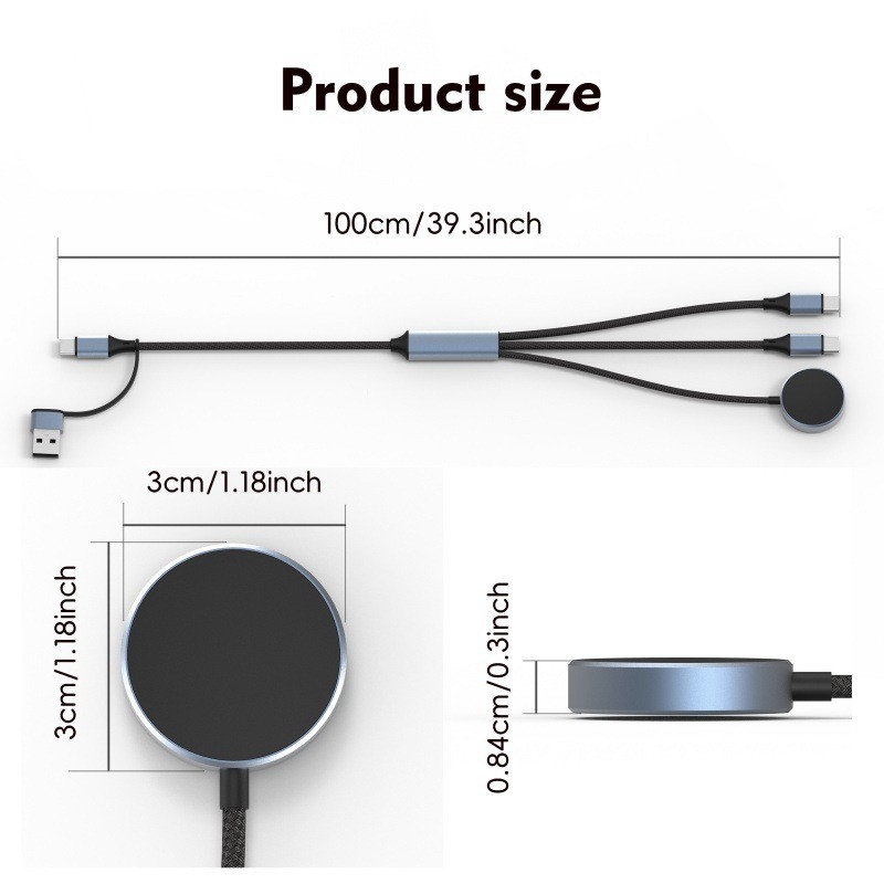 100W PD All-in-1 Fast Charging Cable USB-A USB-C For Apple Watch Phone Laptop gallery