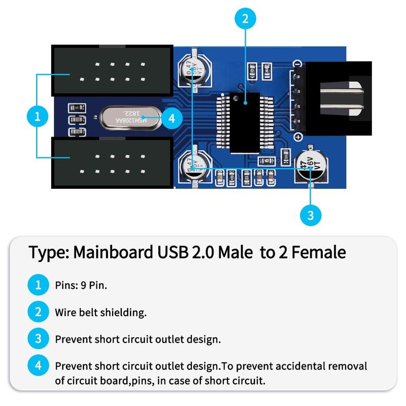 9 Pin 2 in 1 Internal USB Splitter Cable, 9 pin USB Header 1 to 2 Female Exte... gallery
