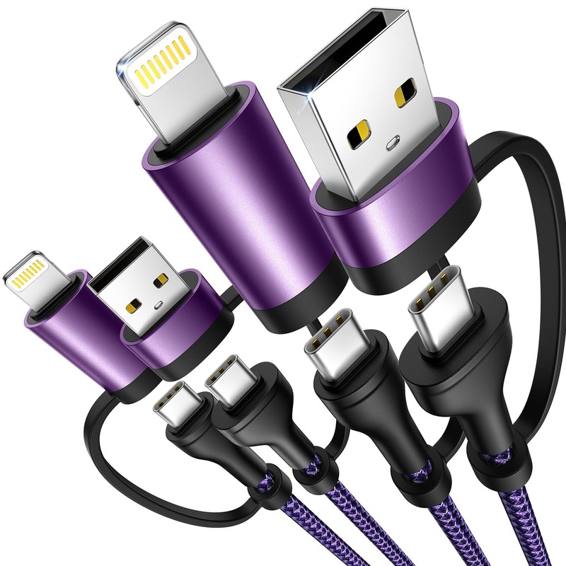 4 in 1 Charging Cable 2Pack 6.6 FT 4 1 2Pack, Purple